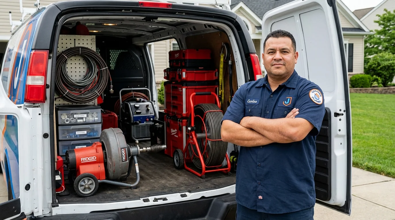 Professional drain cleaning equipment and Johns Plumbing LLC plumber in Stockton