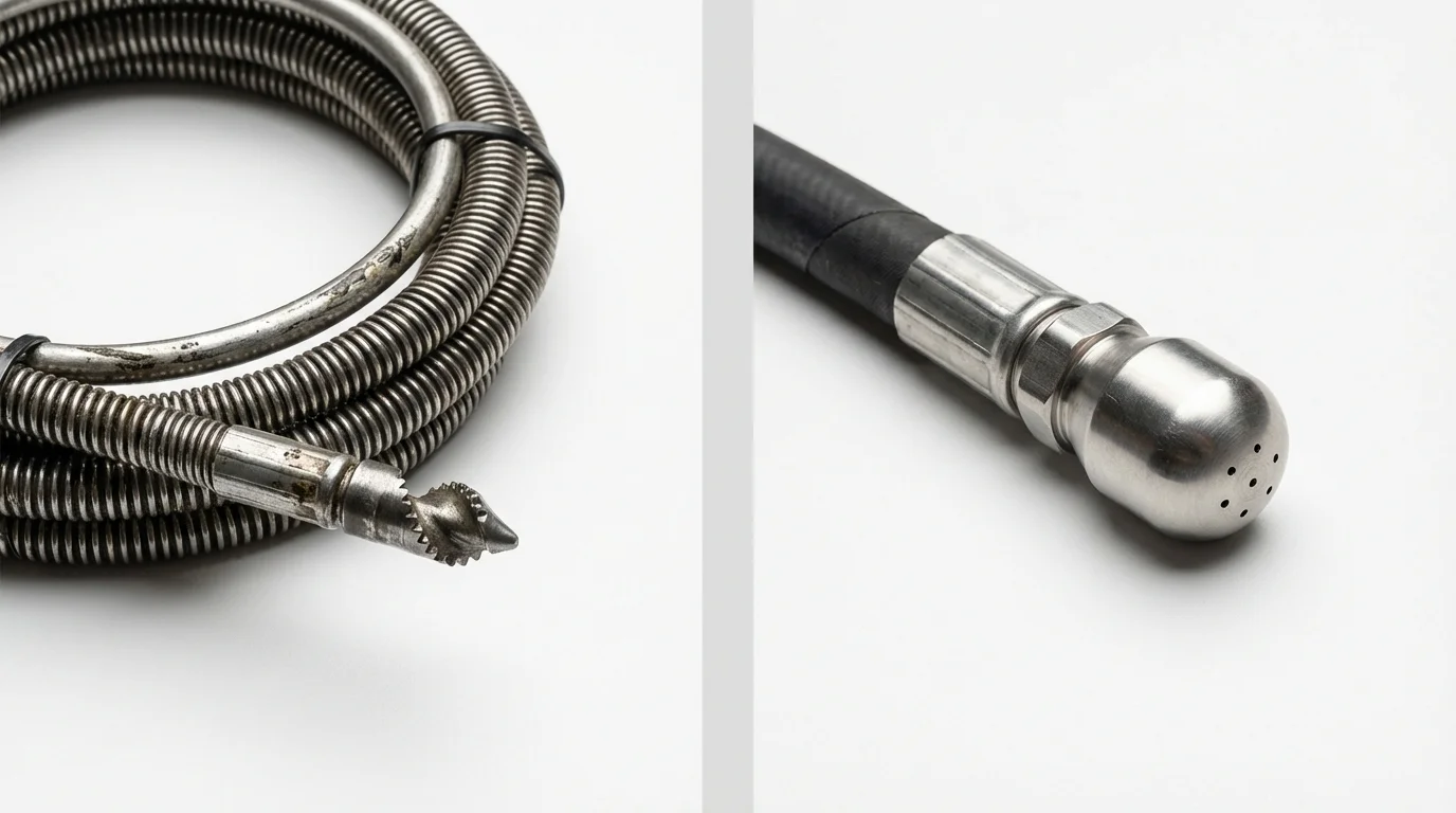 Drain snake cable and hydro jetting nozzle used for drain cleaning in Stockton, KS